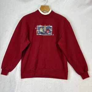 Vintage Whim Z Red Mock Neck Birdhouse Embroidered Sweatshirt‎ Women's Large